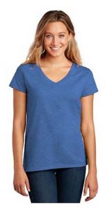 Lady wearing a blue short sleeved District Re-Tee shirt