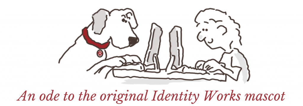 Ted and Bridget working | An ode to the original identity Works mascot